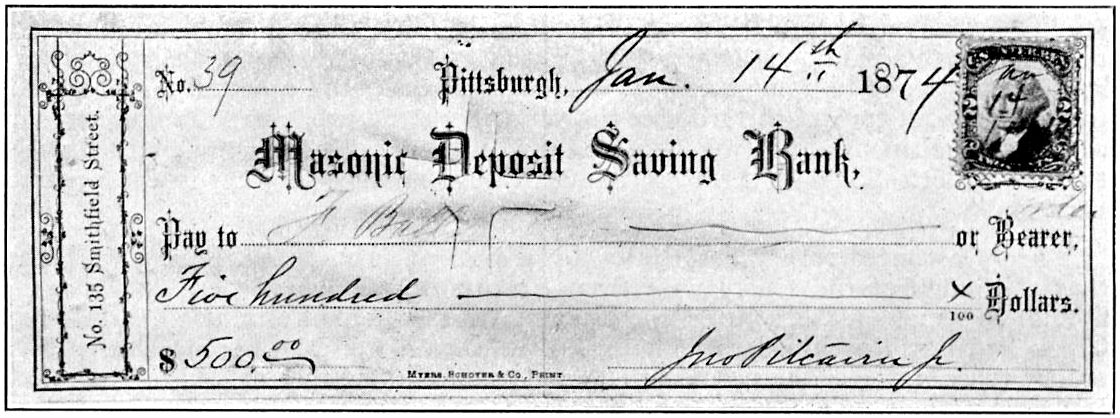 Original $500 check John Pitcairn wrote