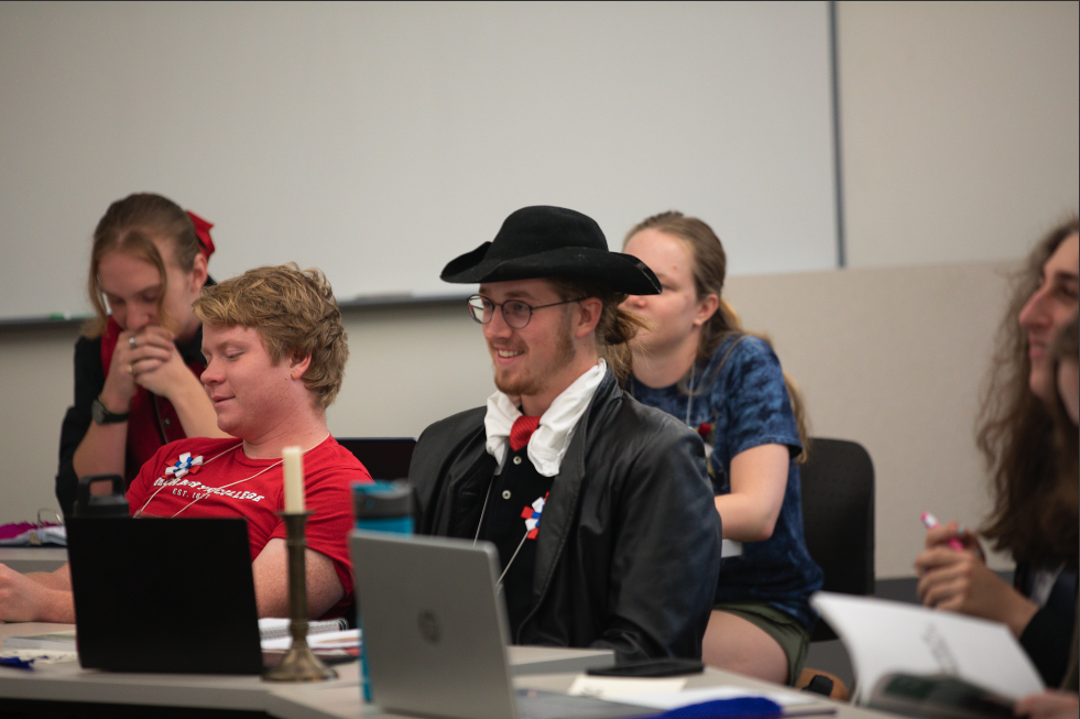 Student in History 355 wears costume