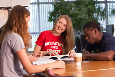 Bryn Athyn College students studying in the library