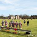 Athletic teams onlooking the field