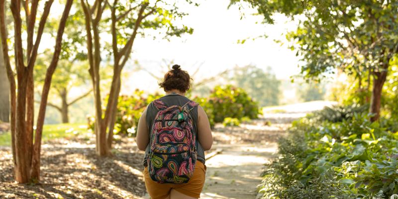 Bryn Athyn College student walking to class