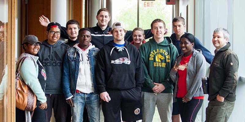 Bryn Athyn College biology class posing in the Doering Center