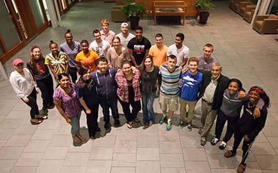 Bryn Athyn College students in the doering center atrium