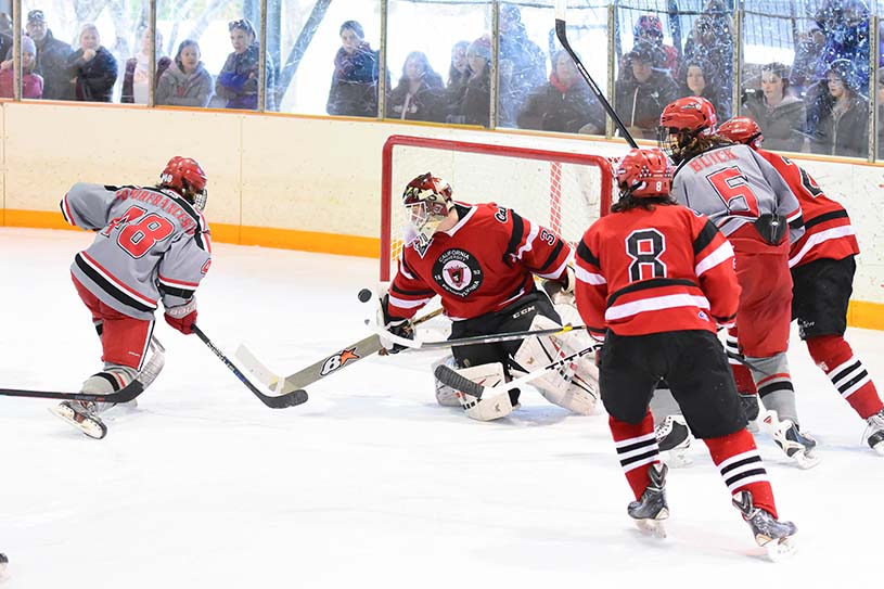 Students play ice hockey at the Junge Pavilion at Bryn Athyn College