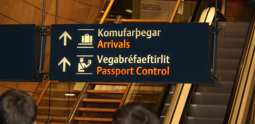 The arrivals area at an airport in Iceland