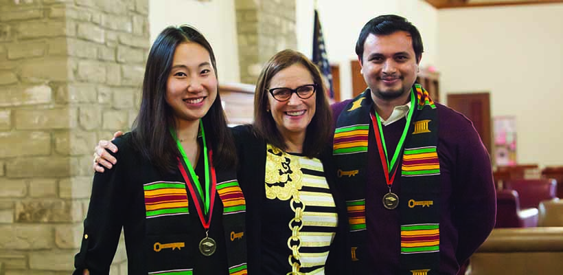 Bryn Athyn College students posing during the kente stole ceremony
