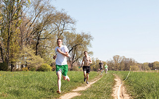 Athletes go for a scenic run along North Campus trails at Bryn Athyn College