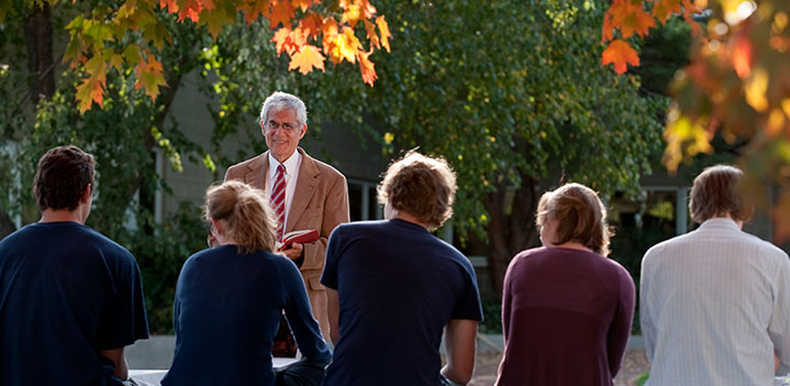 Rev. Silverman takes his class outdoors on a beautiful autumn day
