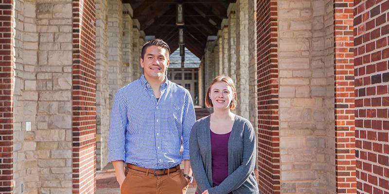 Student Goverment leaders stand in the Brickman Center colonnade at Bryn Athyn College