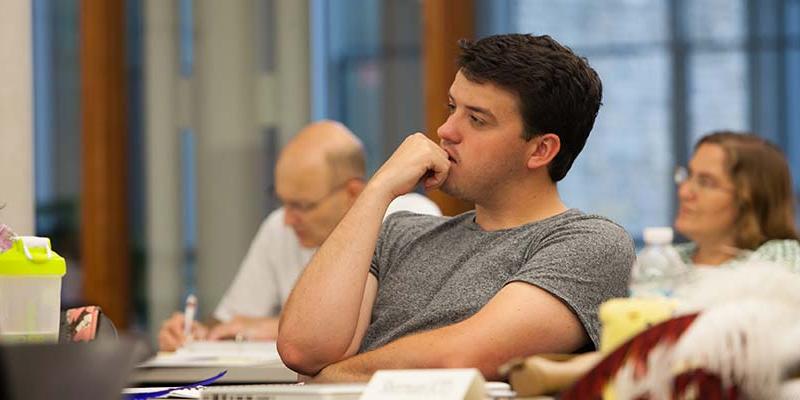 Student learning in the classroom of the Doering Center at Bryn Athyn College