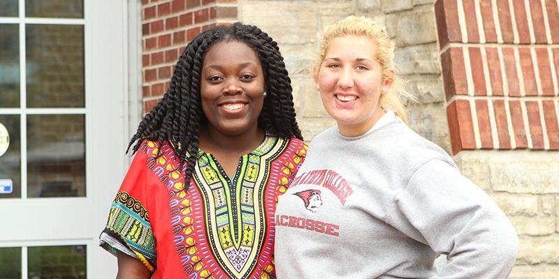 Bryn Athyn College Students smiling outside of the Brickman Center