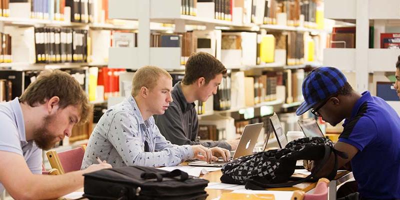 Students studying in the Swedenborg Library Stacks at Bryn Athyn College
