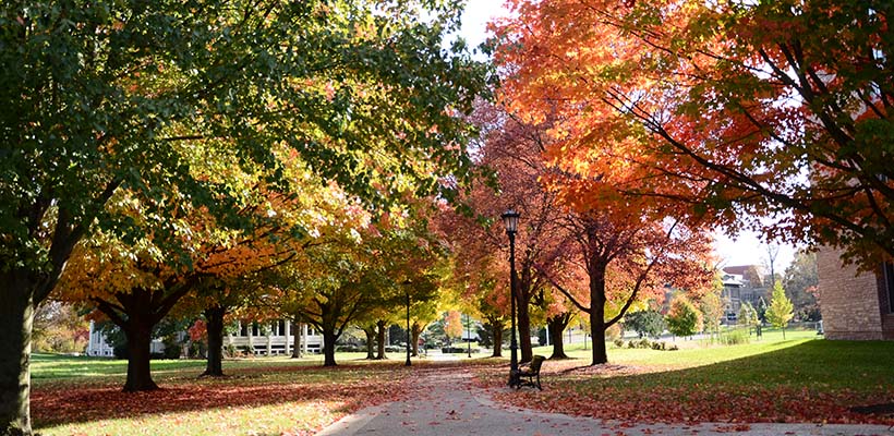 Bryn Athyn College campus with fall trees